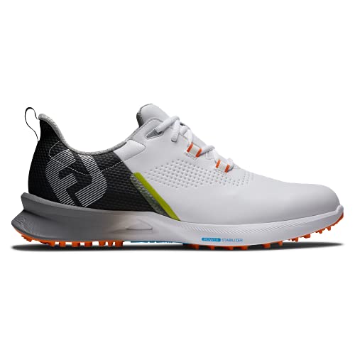 FootJoy Men's FJ Fuel Golf Shoe, White/Black/Orange, 10