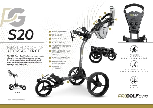 Pro Golf S20 3-Wheel Push Cart with Accessories