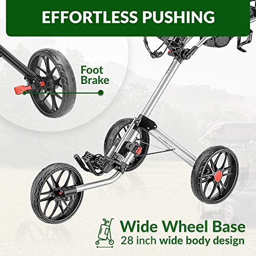 CaddyTek 3-Wheel Deluxe Golf Push Cart - Compact