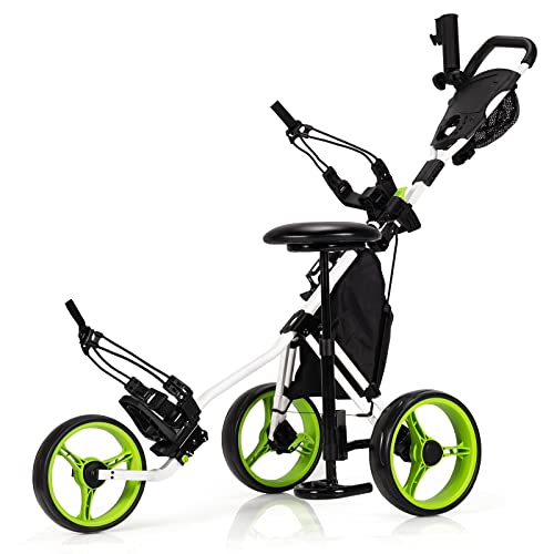 Tangkula Golf Push-Pull Cart with Seat & Storage