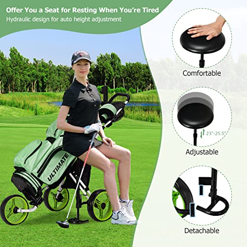 Tangkula Golf Push-Pull Cart with Seat & Storage