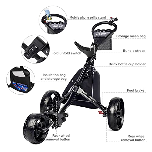 JANUS Foldable Golf Cart with Seat and Phone Holder