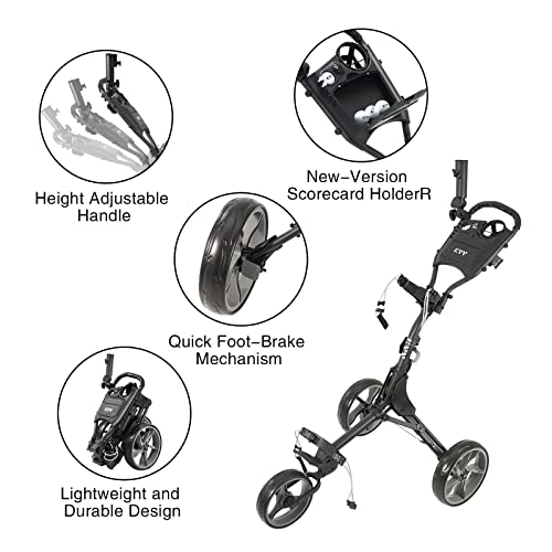 KVV 3-Wheel Foldable Golf Push Cart, Lightweight, Compact