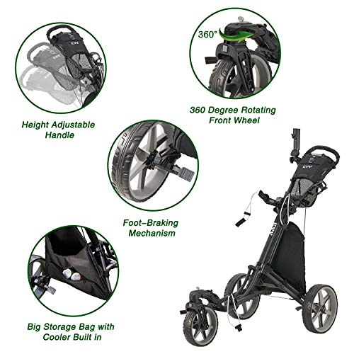 KVV 3 Wheel 360 Rotating Golf Push Cart