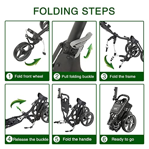 KVV 3-Wheel Foldable Golf Push Cart, Lightweight, Compact