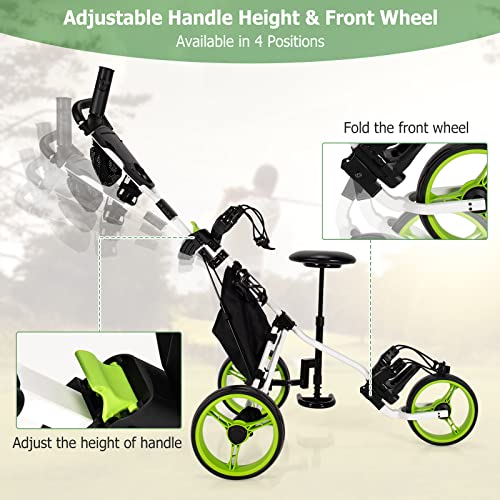 Tangkula Golf Push-Pull Cart with Seat & Storage