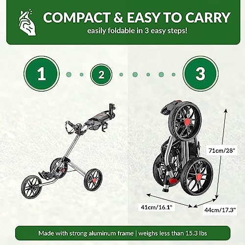 CaddyTek 3-Wheel Deluxe Golf Push Cart - Compact