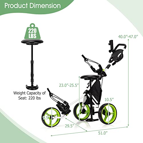 Tangkula Golf Push-Pull Cart with Seat & Storage