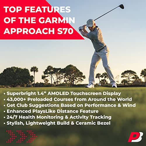 Garmin Approach S70 Premium Golf GPS Smartwatch Bundle