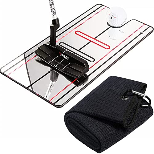 Professional Golf Putting Mirror with Portable Aid and Towel