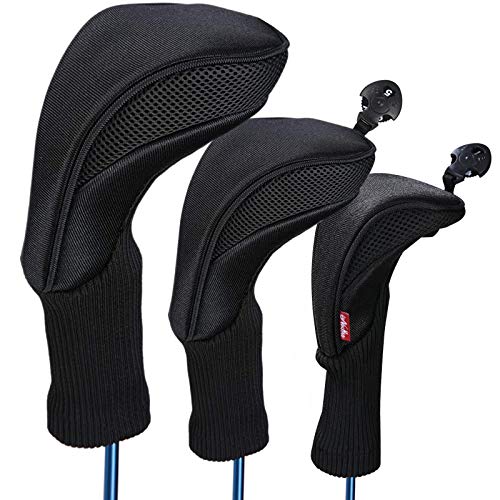 Black Set of 3 Golf Headcovers with Interchangeable Tags
