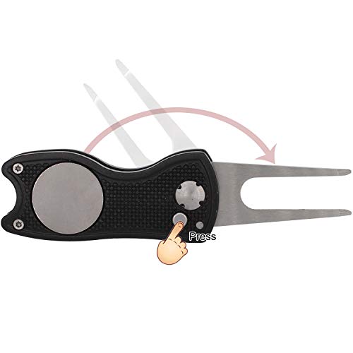 Metal Golf Divot Repair Tool with Magnetic Foldable Design