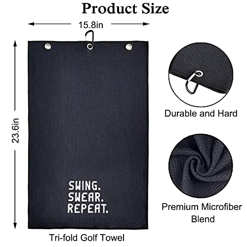 Funny Golf Swing Swear Repeat Black Microfiber Towel