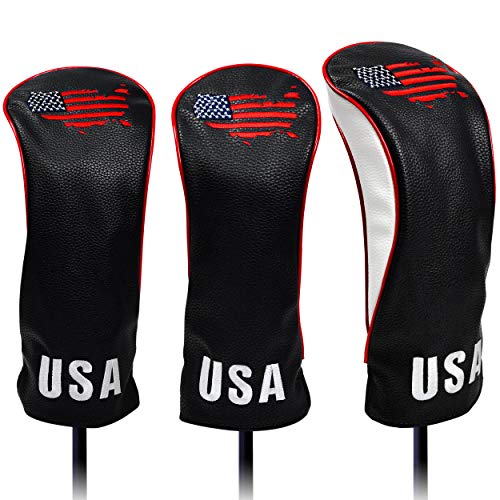 Premium Leather USA Golf Head Covers (Set of 3)