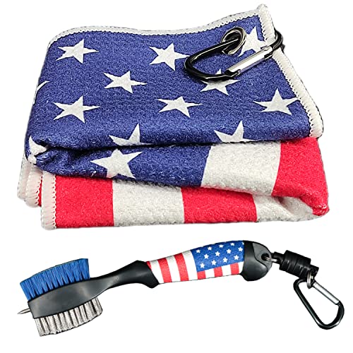 Golf Club Brush, American Flag Towel, Groove Cleaner Kit