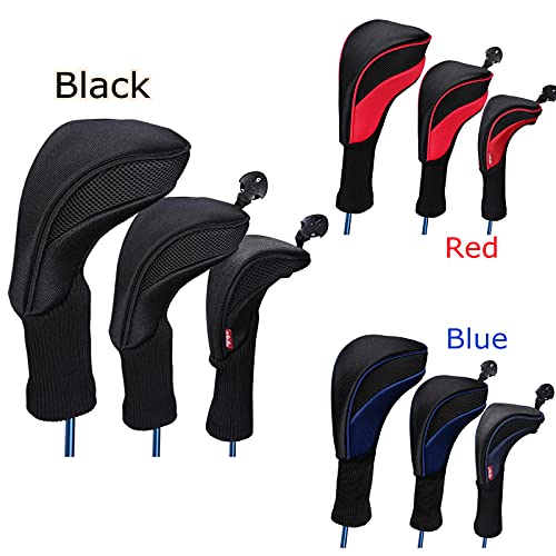Black Set of 3 Golf Headcovers with Interchangeable Tags