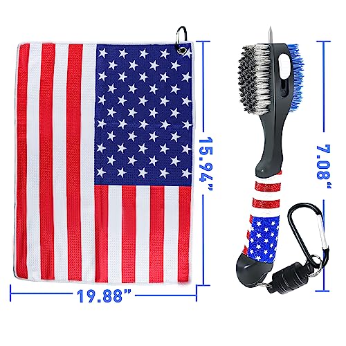 Golf Club Brush, American Flag Towel, Groove Cleaner Kit