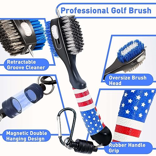 Golf Club Brush, American Flag Towel, Groove Cleaner Kit