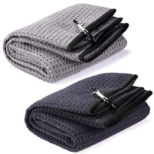 2 Pack Tri-fold Golf Towel Set, Microfiber Fabric