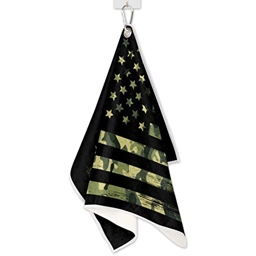 Camouflage USA Flag Golf Towel with Clip