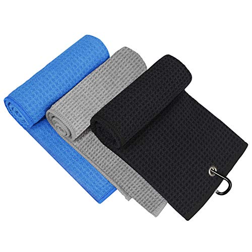 MOSUMI 3 Pack Golf Towel Set, Tri-fold
