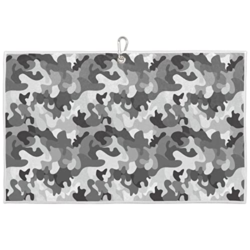 Grey Black Camo Golf Towel, Absorbent Microfiber, Clip
