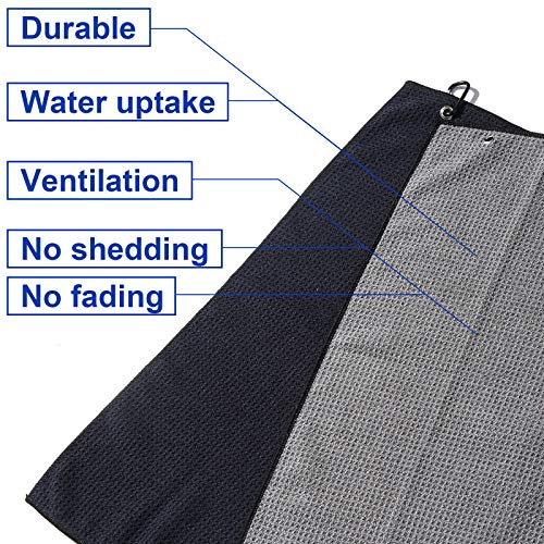 2 Pack Tri-fold Golf Towel Set, Microfiber Fabric