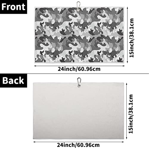 Grey Black Camo Golf Towel, Absorbent Microfiber, Clip