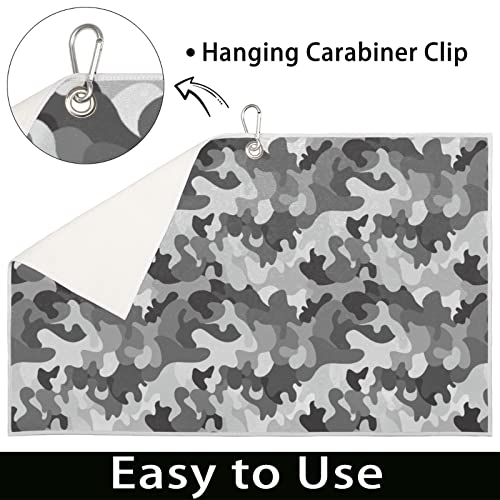 Grey Black Camo Golf Towel, Absorbent Microfiber, Clip