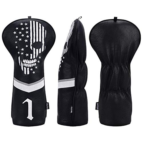 Black Leather Golf Club Headcovers Set with Skeleton Design