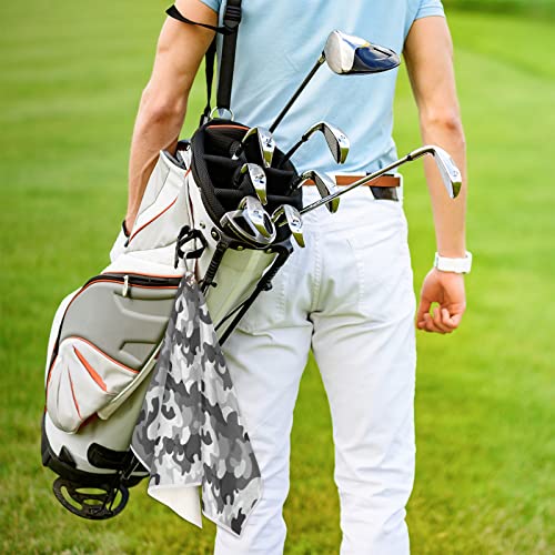 Grey Black Camo Golf Towel, Absorbent Microfiber, Clip