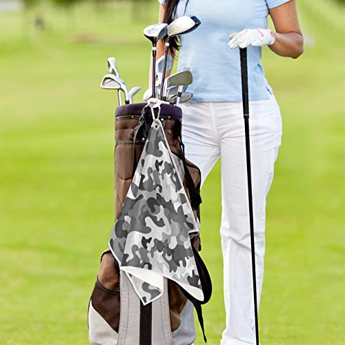 Grey Black Camo Golf Towel, Absorbent Microfiber, Clip
