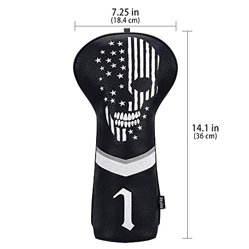 Black Leather Golf Club Headcovers Set with Skeleton Design