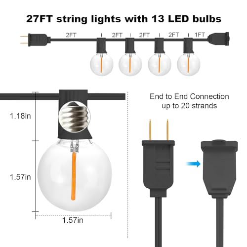 Globe Outdoor String Lights: 27FT Patio Lights, Waterproof