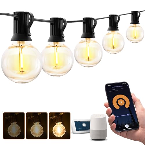 Smart Outdoor String Lights, 100Ft, Warm White, WiFi