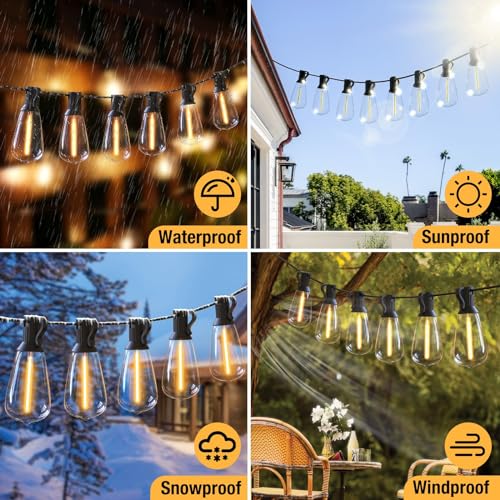 litogo LED Outdoor String Lights with Remote, Dimmable