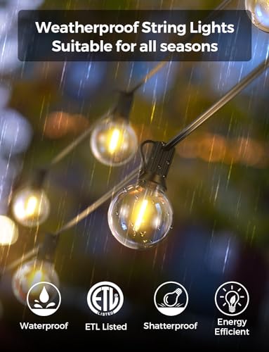 Smart Outdoor String Lights, 100Ft, Warm White, WiFi
