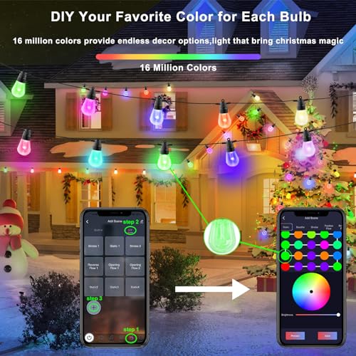 RGB Outdoor String Lights with App & Remote Control