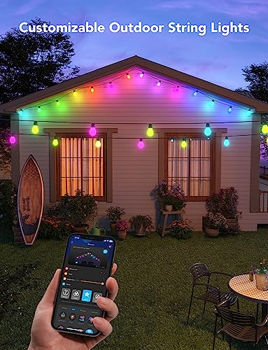 Govee Outdoor String Lights with 15 Dimmable RGBIC LED Bulbs