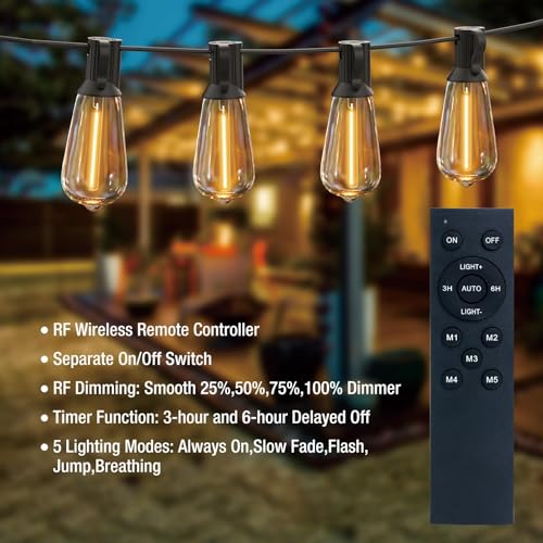 litogo LED Outdoor String Lights with Remote, Dimmable