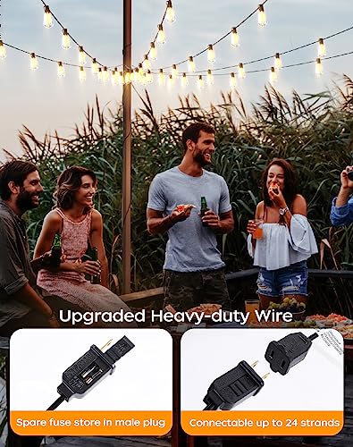 PARTPHONER LED Outdoor String Lights, 60FT with Vintage Bulbs