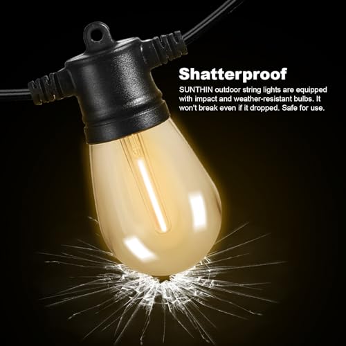 SUNTHIN Outdoor Patio String Lights, 48FT, 16 LED