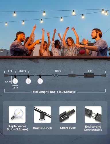 Smart Outdoor String Lights, 100Ft, Warm White, WiFi