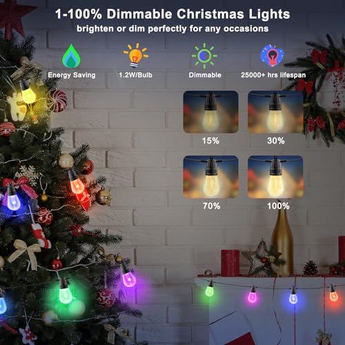 RGB Outdoor String Lights with App & Remote Control