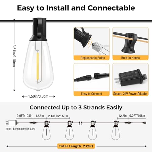 litogo LED Outdoor String Lights with Remote, Dimmable