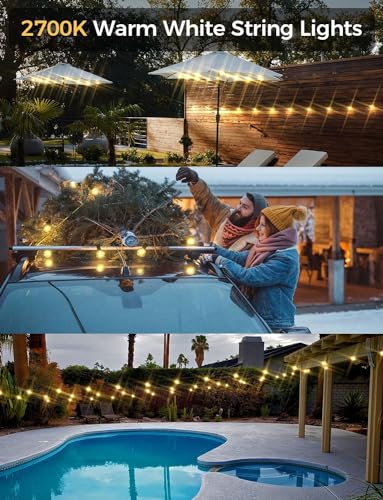 Smart Outdoor String Lights, 100Ft, Warm White, WiFi