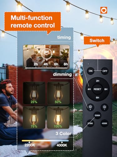 Addlon 48FT Outdoor String Lights with Remote Control