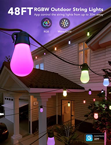 Govee Outdoor String Lights with 15 Dimmable RGBIC LED Bulbs