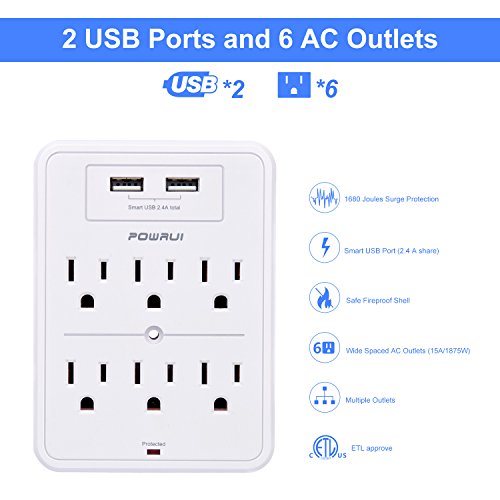 POWRUI Surge Protector with USB Charger and Phone Holder