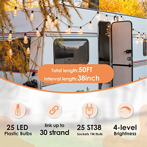 WENFENG 50FT Outdoor LED String Lights, ST38 Waterproof